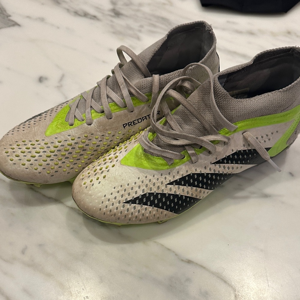Adidas Predator Cleats in White and Neon Green